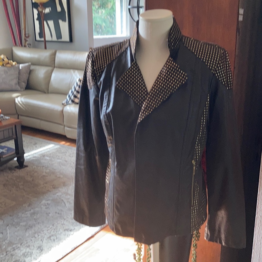 Chico’s’s Brown studded faux leather jacket.